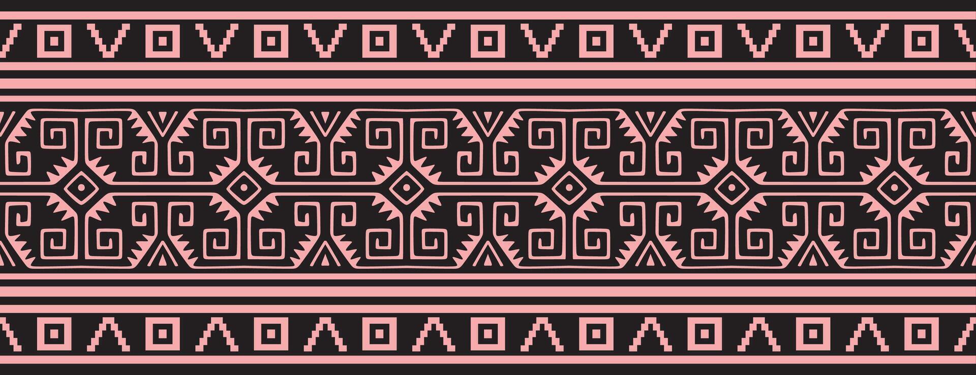 seamless pink and black border ornament. Native American tribes framework. vector