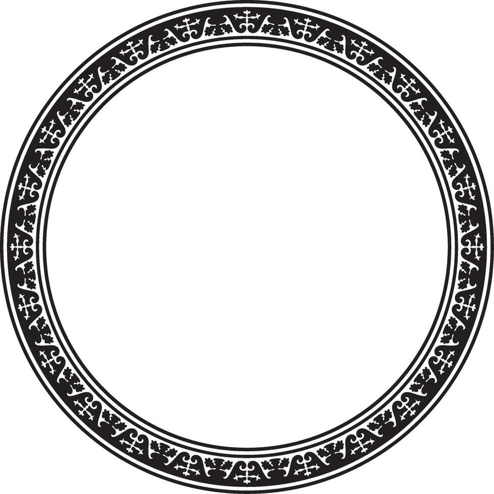 black monochrome round Kazakh national ornament. Ethnic pattern of the peoples of the Great Steppe, Mongols, Kyrgyz, Kalmyks, Buryats. circle, frame border. vector