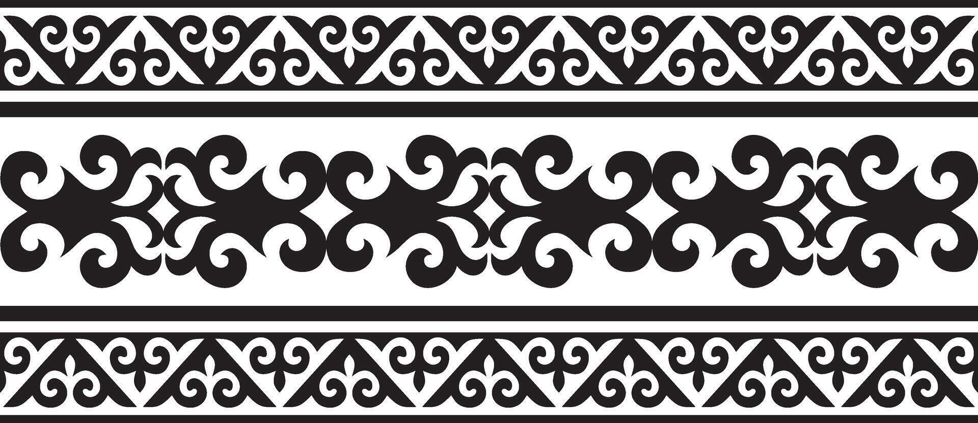 monochrome seamless Kazakh national ornament. Ethnic pattern of the nomadic peoples of the great steppe, the Turks. Border, frame Mongols, Kyrgyz, Buryats, Kalmyks. vector