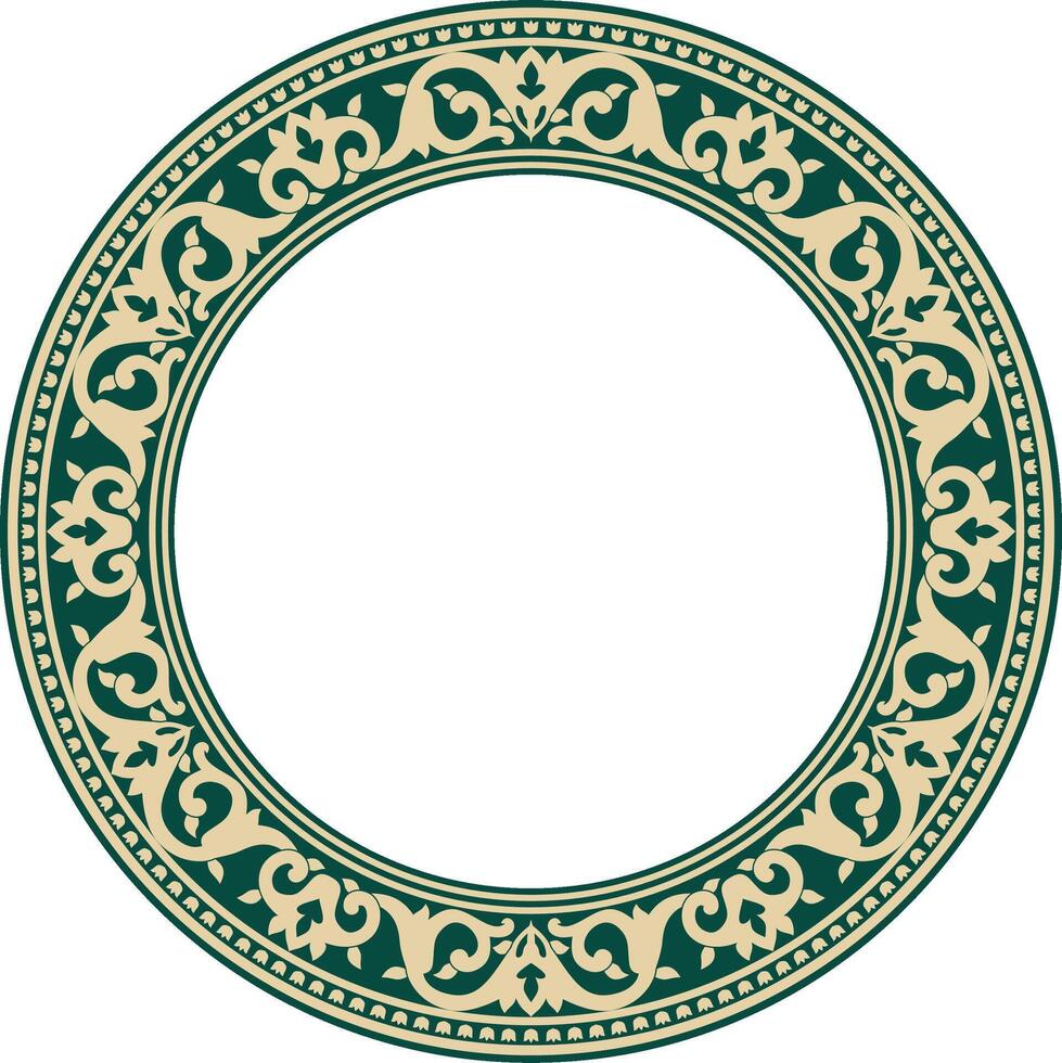 golden and green round turkish ornament. Endless ottoman national border, frame. vector