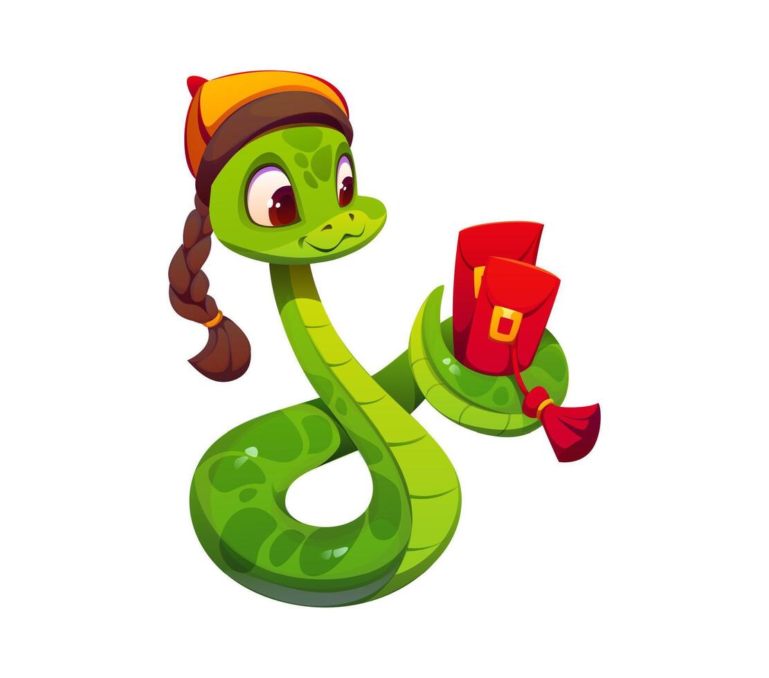 Cartoon snake character holds red gift envelopes vector