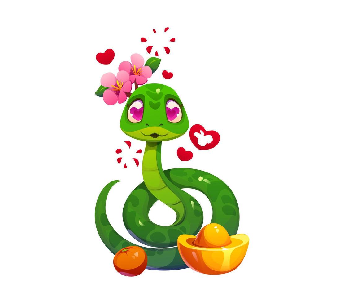 Valentine day cartoon snake with gold ingots vector