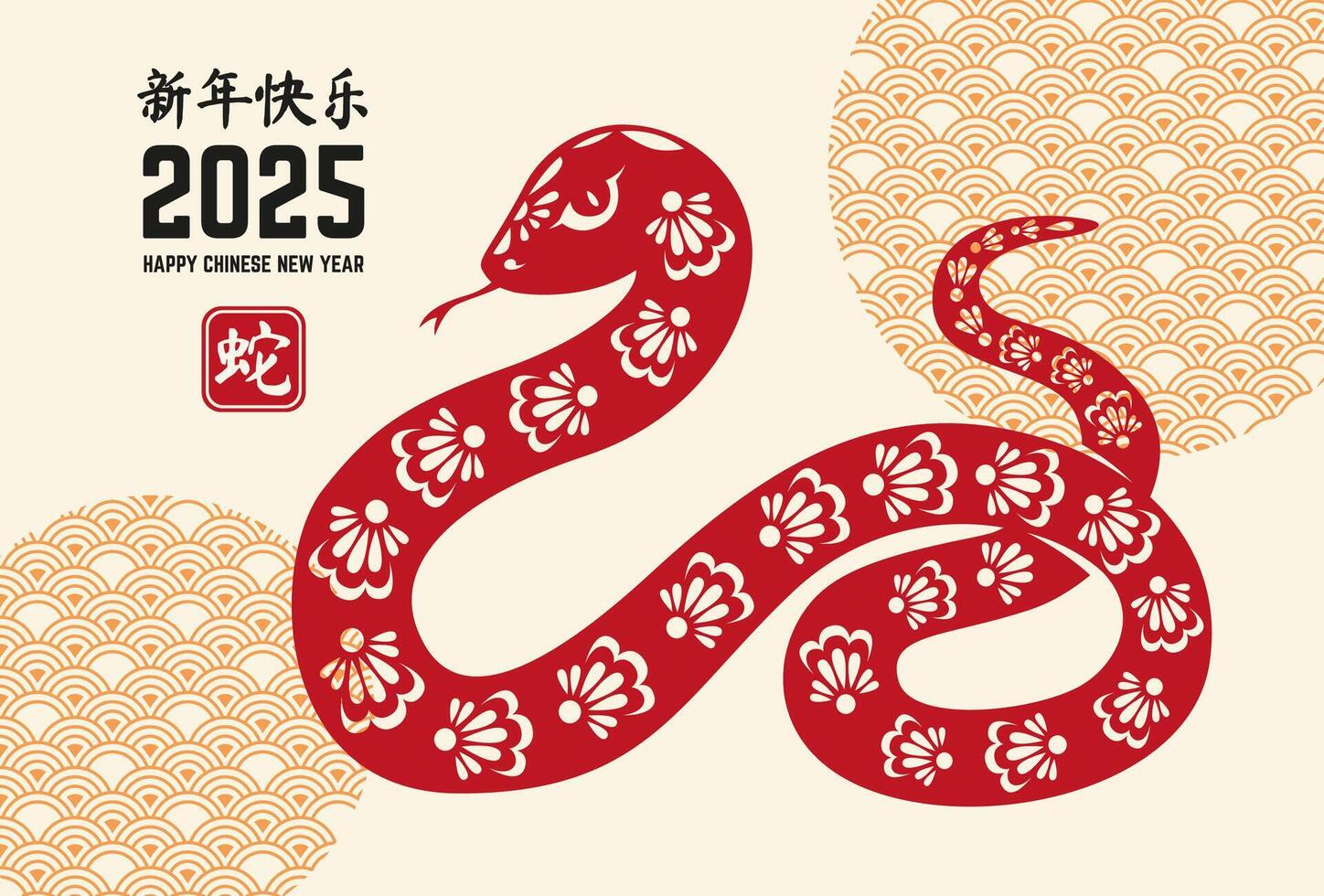 Chinese lunar new year greetings with red snake vector
