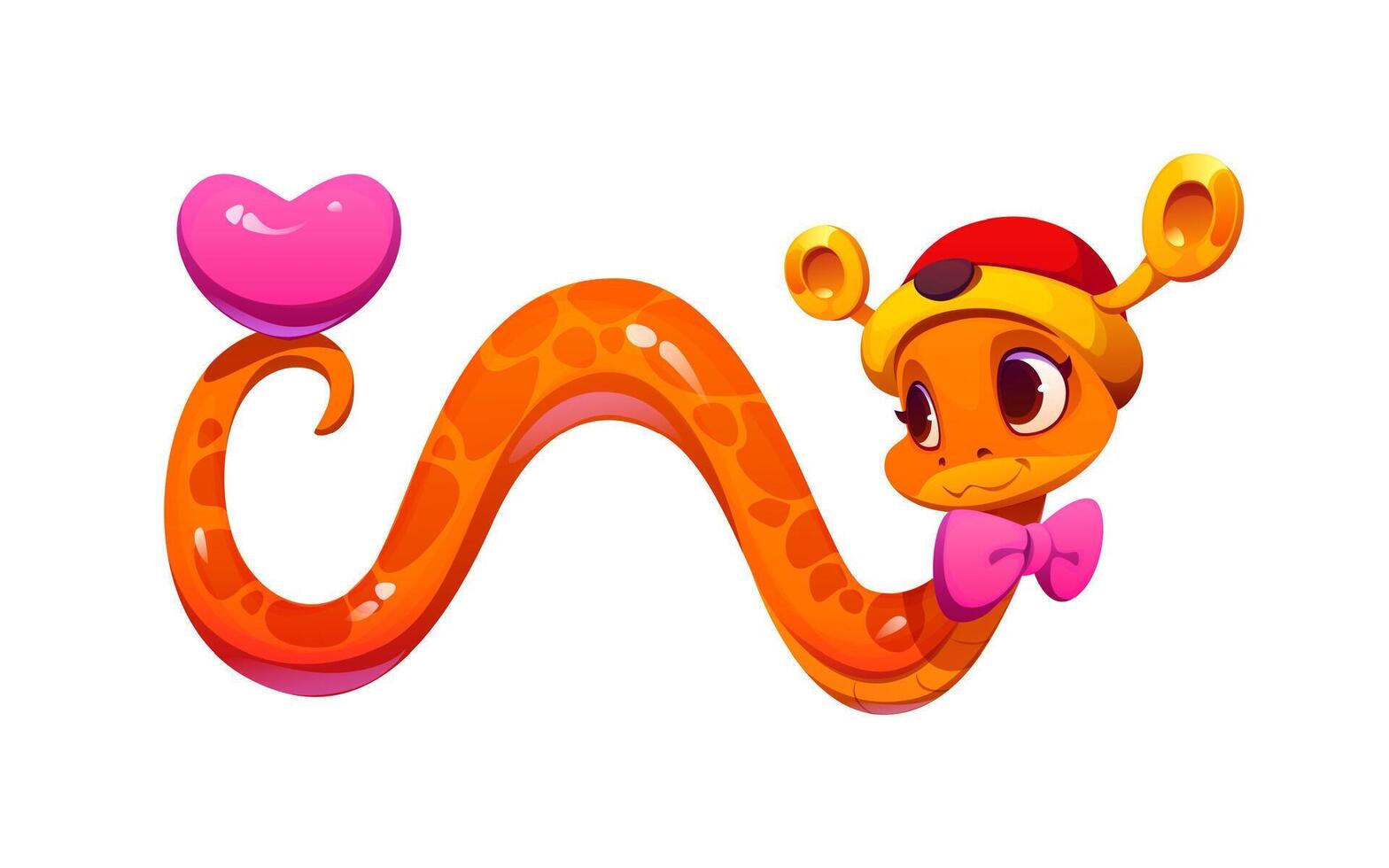 Valentine cartoon snake character with pink heart vector