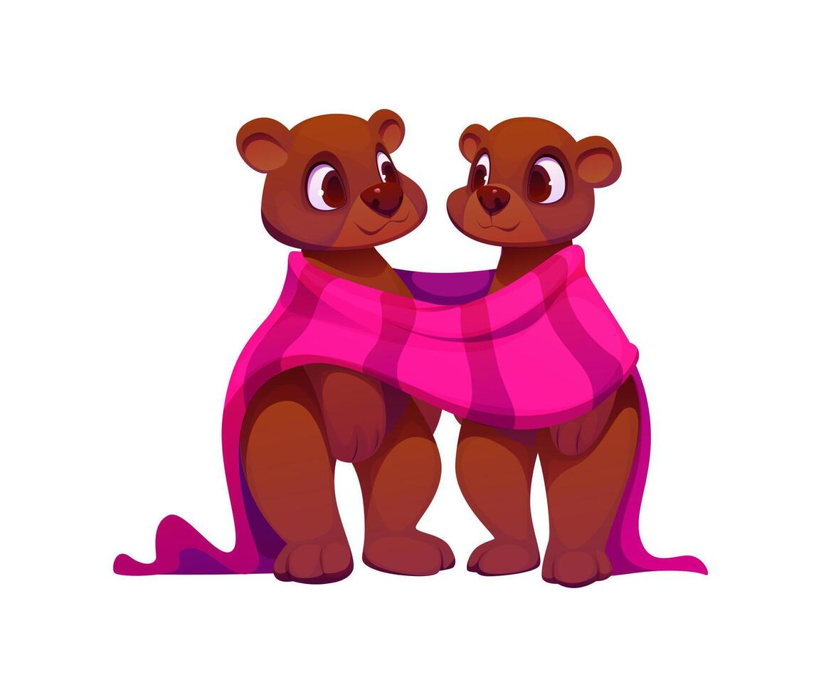 Two cartoon bear wrapped in a shared pink blanket vector