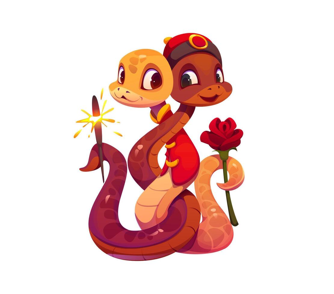 Cartoon Asian snake characters with love feelings vector