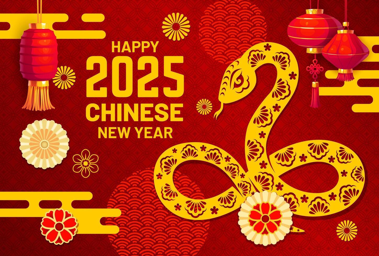 Happy Chinese new lunar snake year papercut banner vector
