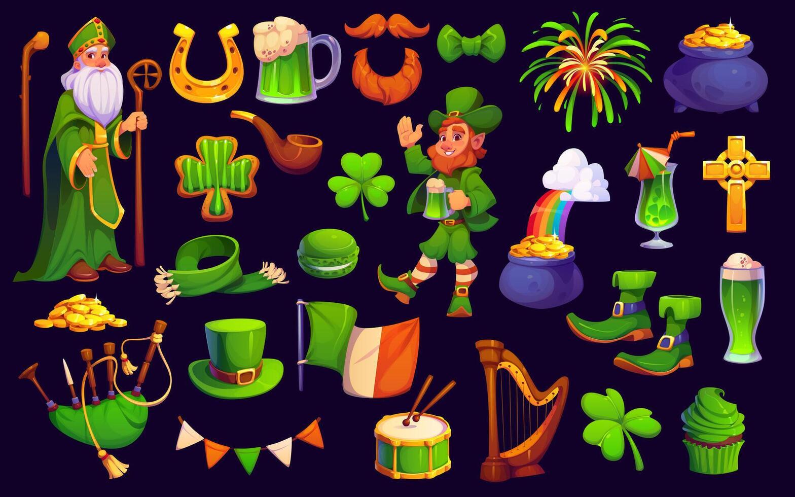 Saint Patrick Irish holiday characters and decor vector