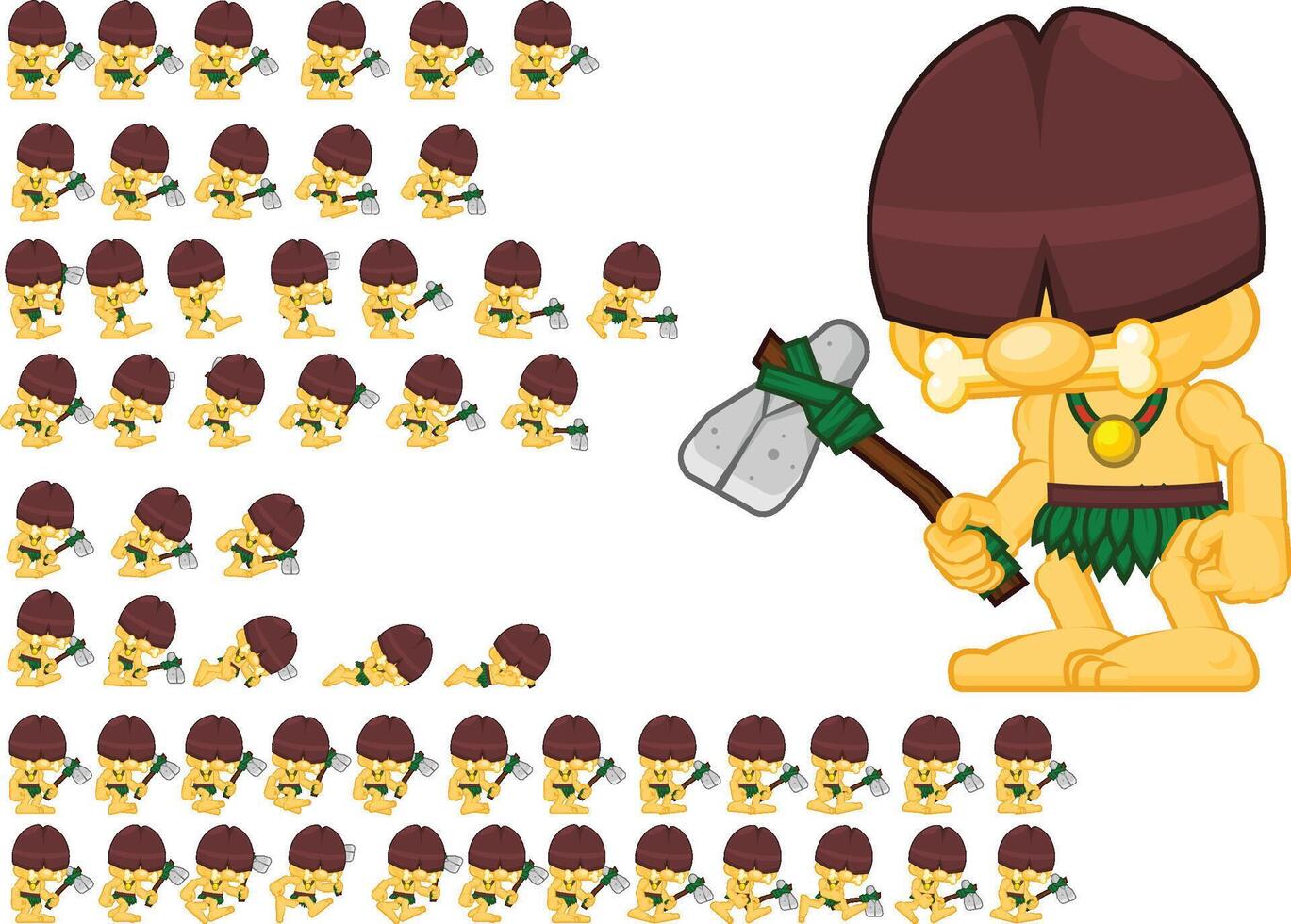 Cave men with Axe Animated Character Game Sprite vector