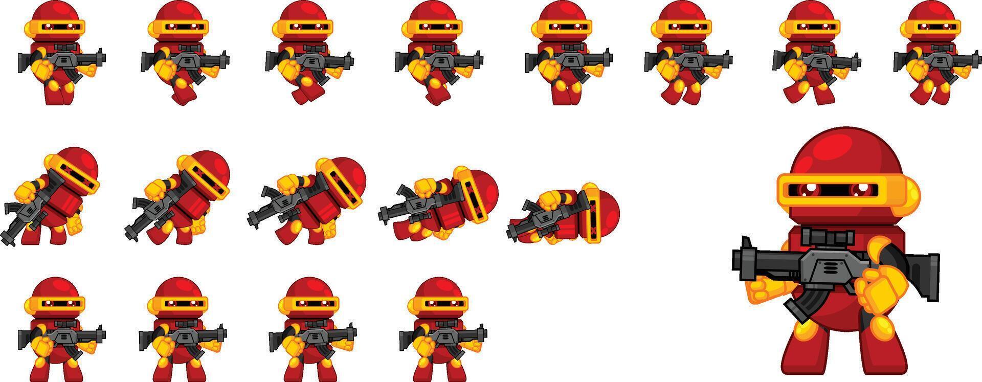 Red Robot Game Animated Character Sprite vector