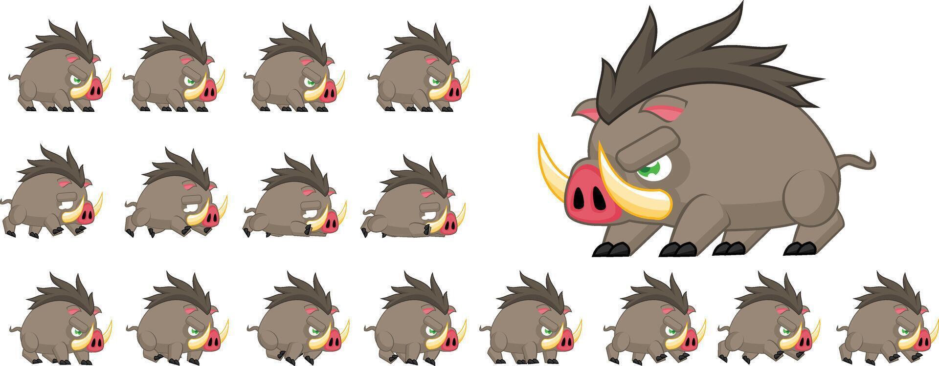 Wild Boar Creature Animated Game Character Sprite vector