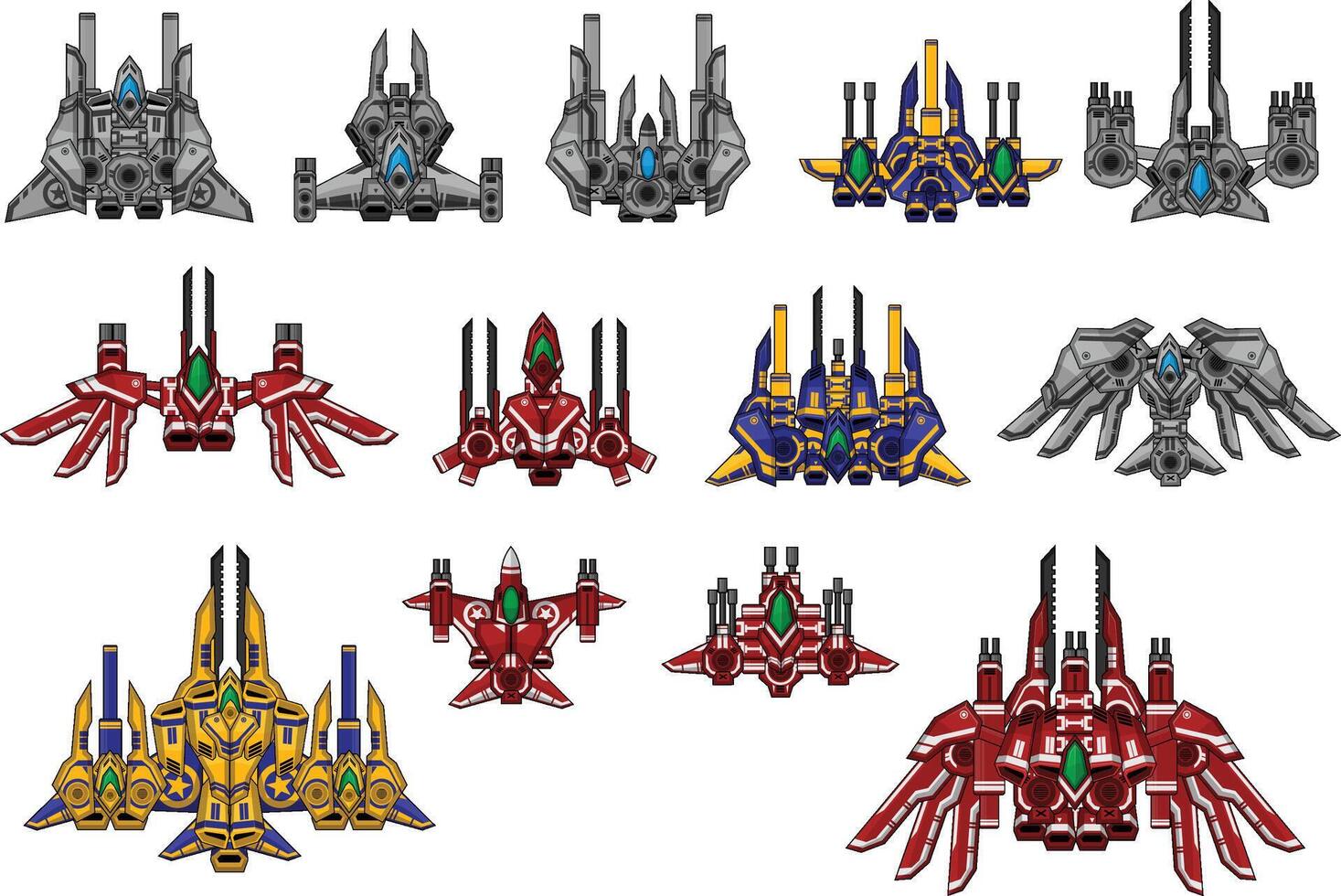 Top Down Space Shooter Ship Game Sprite Collection vector