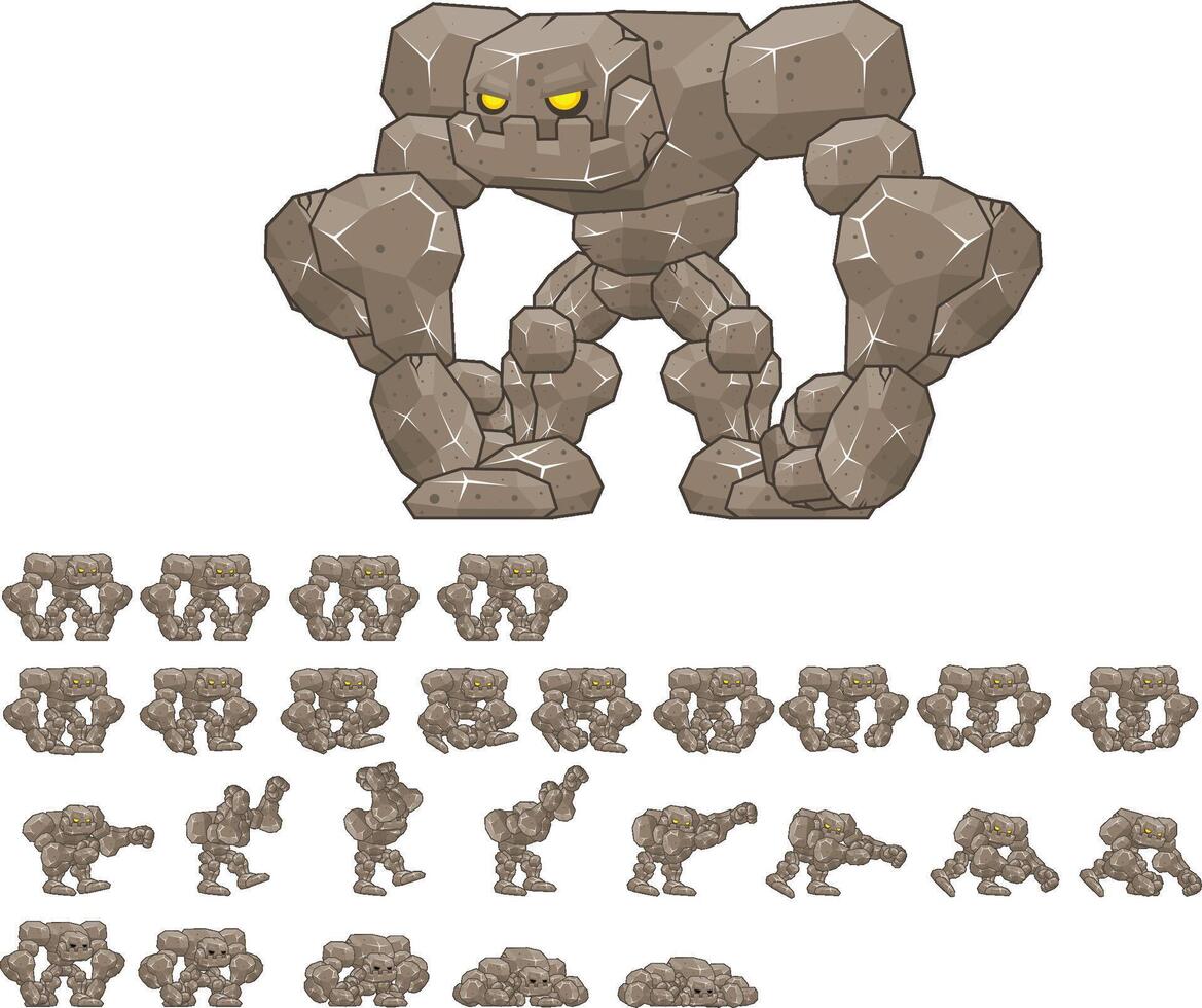 Big Golem Creature Animated Game Character Sprite vector