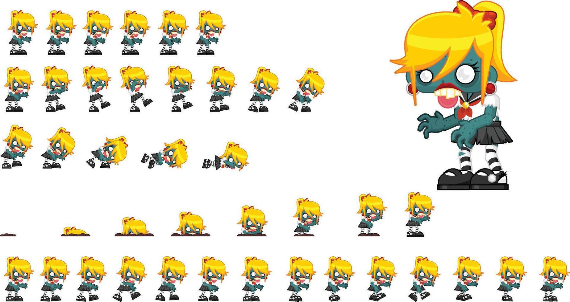 Blonde Girl Zombie Animated Game Character Sprite vector