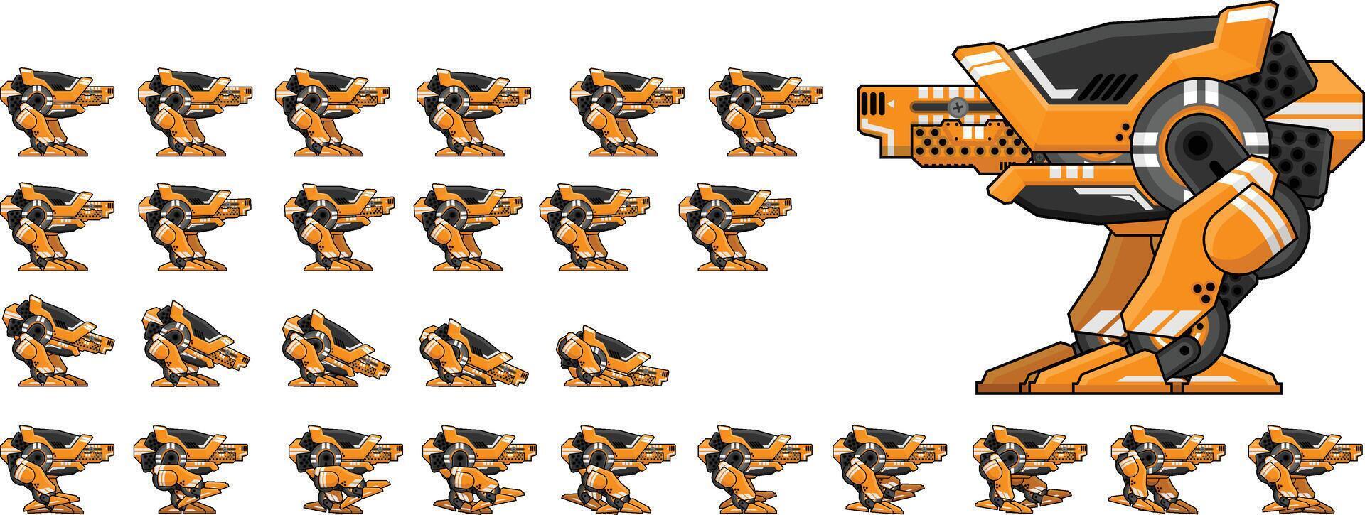 Cannon Mech Robot Animated Game Character Sprite vector