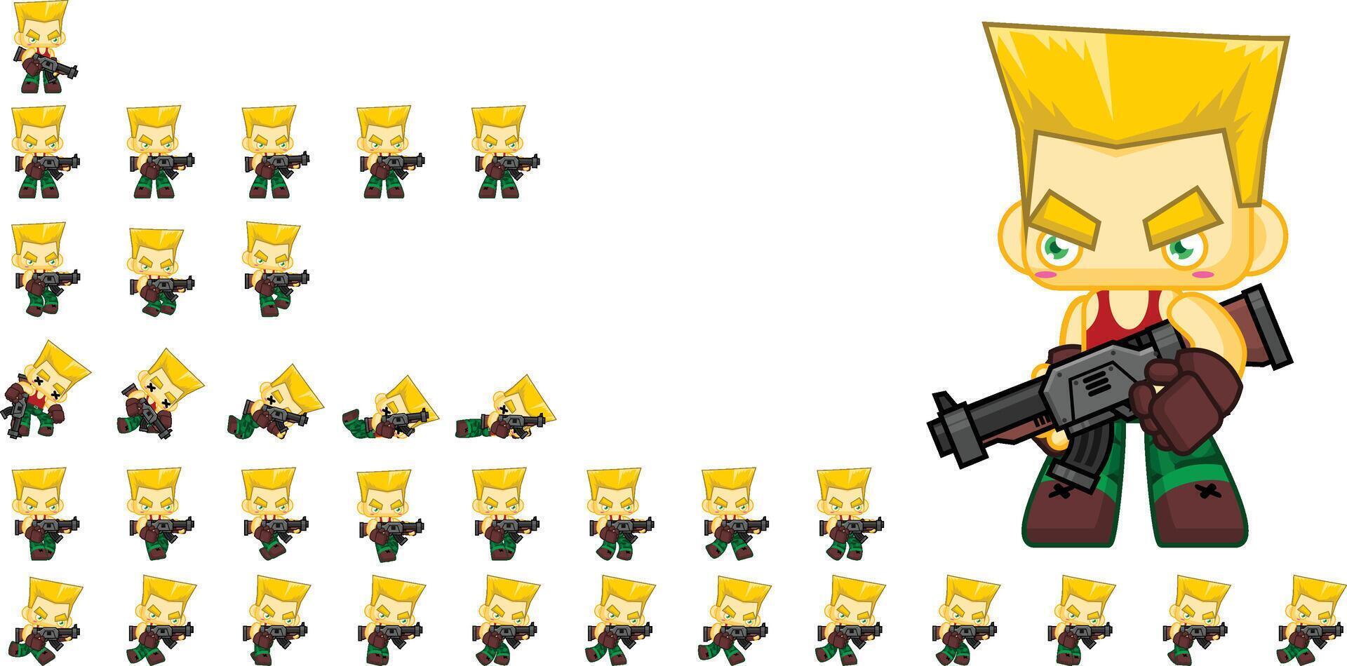 Blonde Soldier Animated Game Character Sprite vector