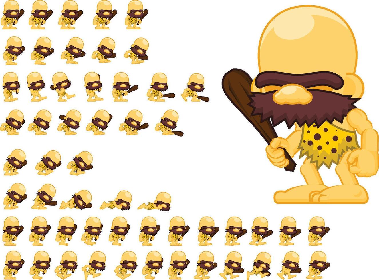 Bald Prehistoric Man Animated Character Game Sprite vector