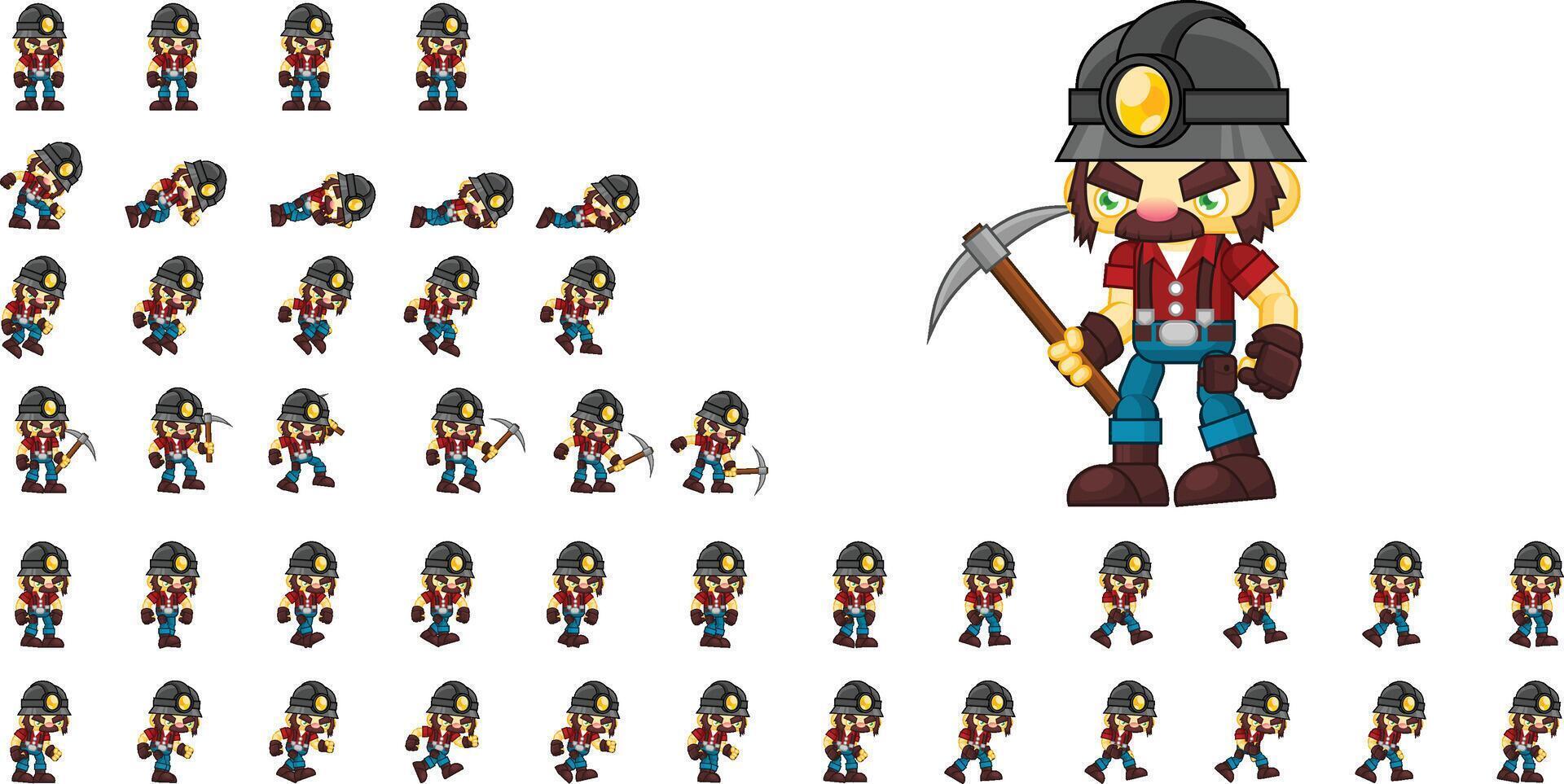 Bob the Miner Animated Game Character Sprite vector