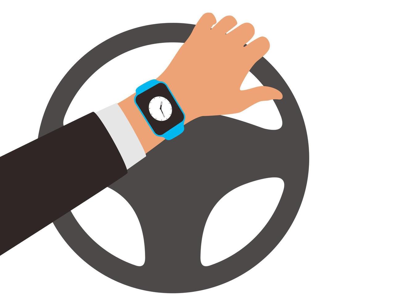 Man wearing fashion smart watch is Driving car , flat vector