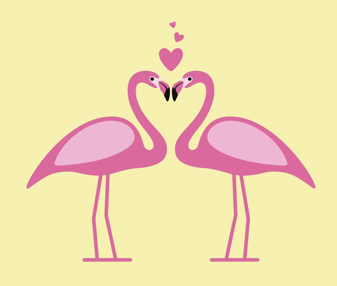 two Flamingos face to face, lover, vector