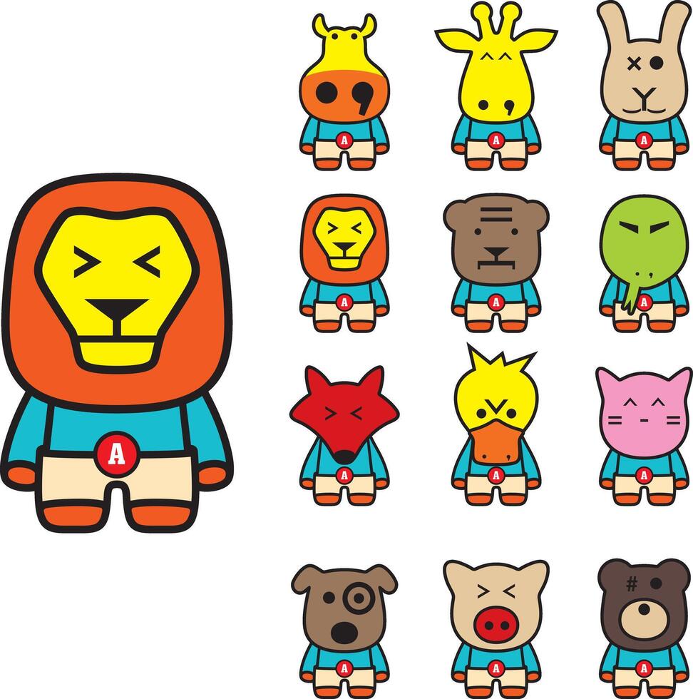 animal character flat icon set vector