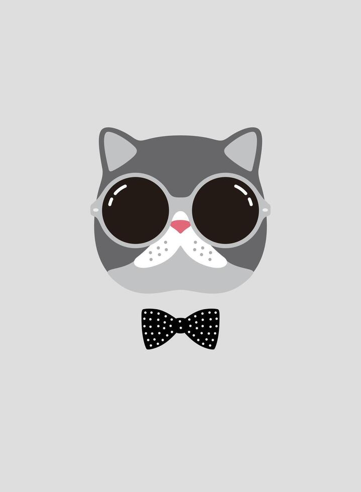 Portrait of cat, wearing glasses, like a gentleman, cool style, cosplay vector