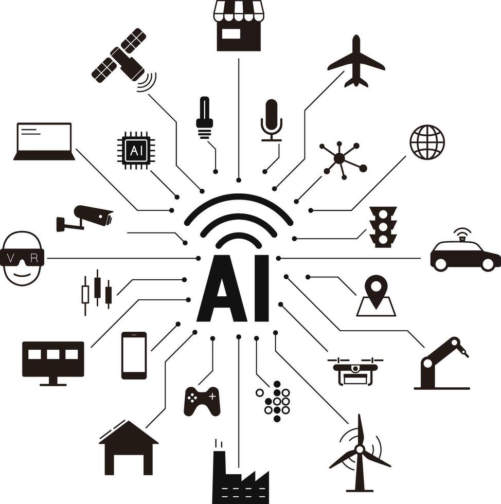 Artificial intelligence connects icons in the future, illustration vector
