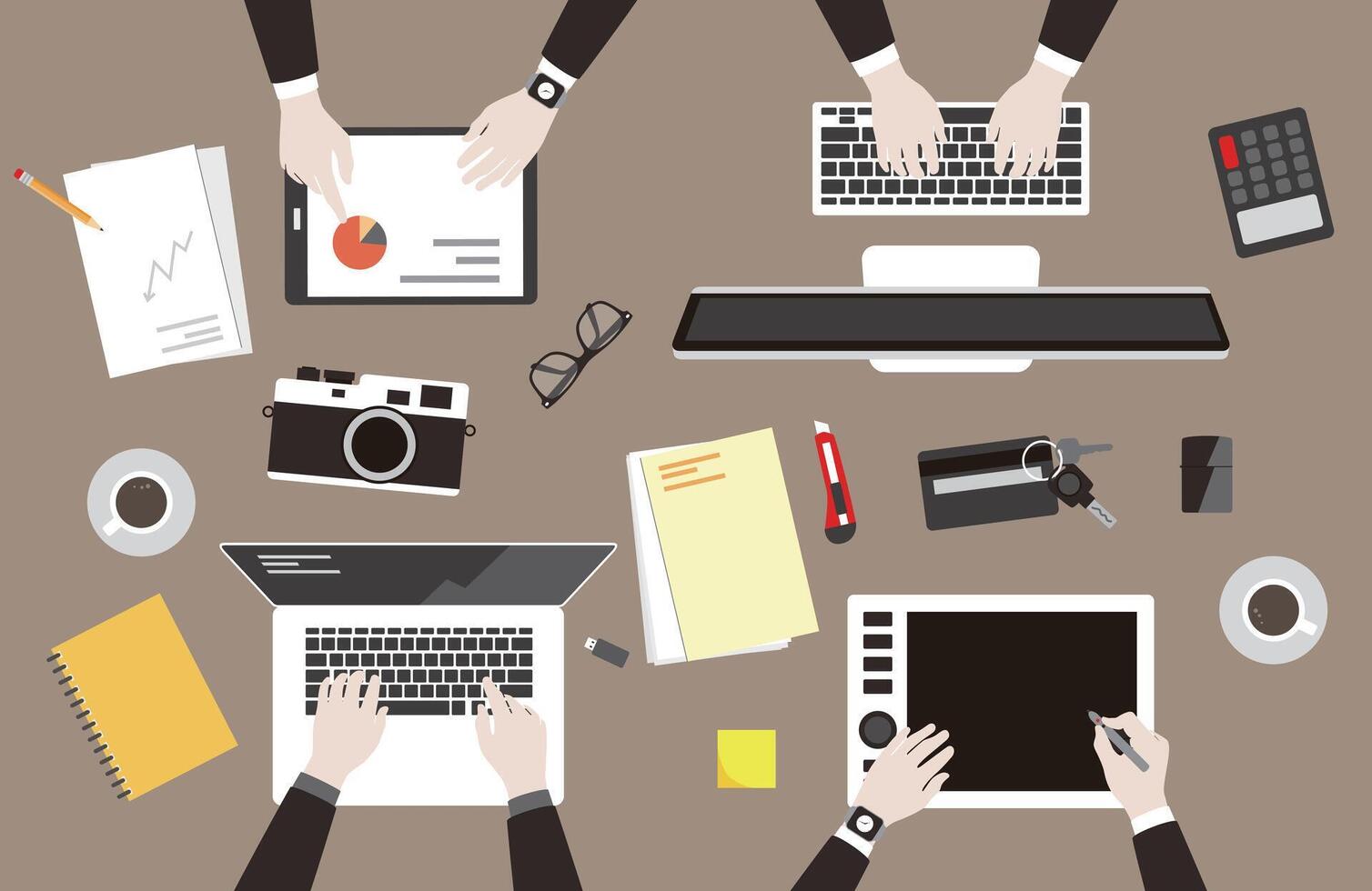 Teamwork concept, business man met at the meeting, illustration vector