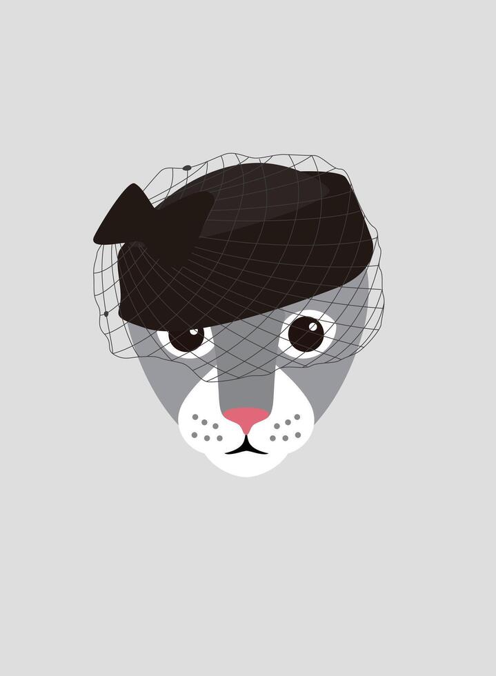 Portrait of cat, wearing something, like retro elegant lady, cool style, cosplay vector