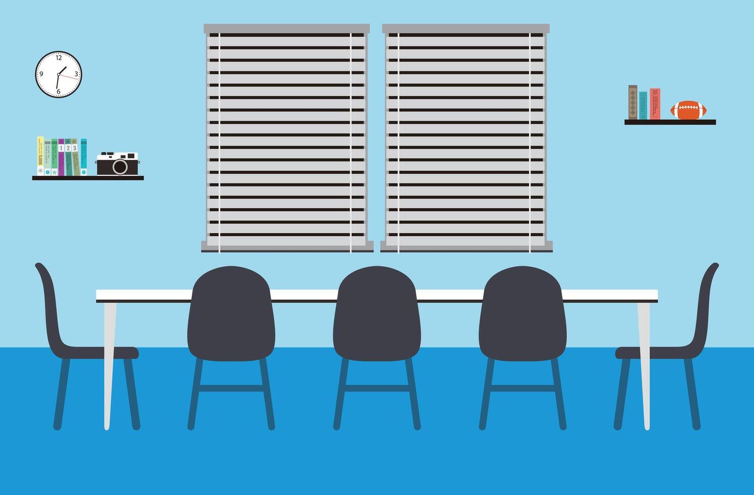 Big meeting room with big table, chairs, illustration vector
