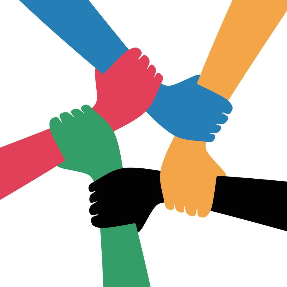 Five man shaking hands, illustration vector