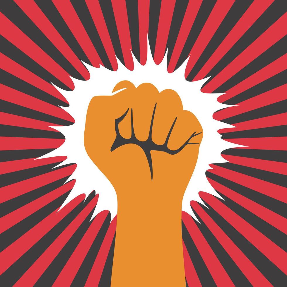 Fist hand with shining sun background vector