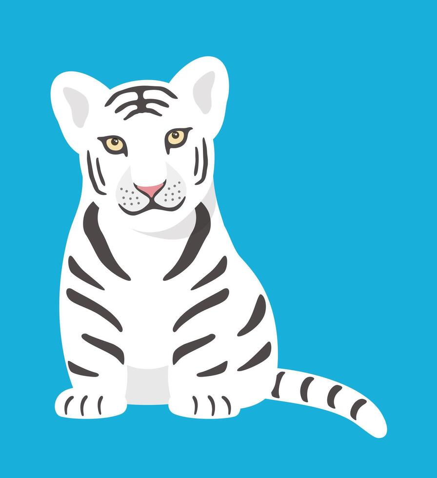 Cute white tiger cub standing on the ground and watching vector
