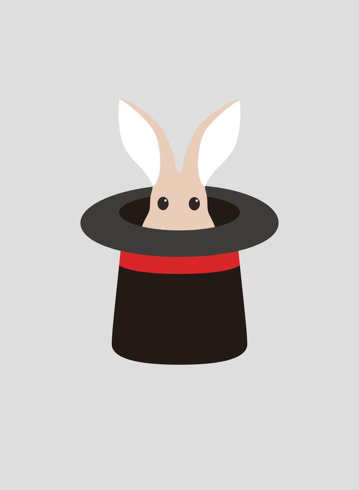 Portrait of rabbit, sitting on the hat, watching, cool style vector