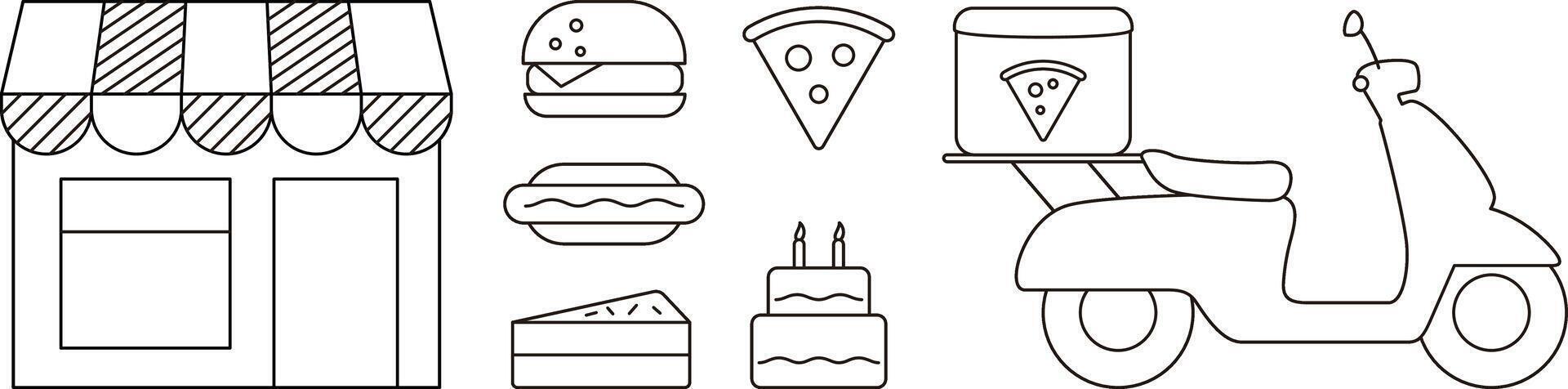 Buy pizza, cake, Hamburger, hot dog online, icon design vector