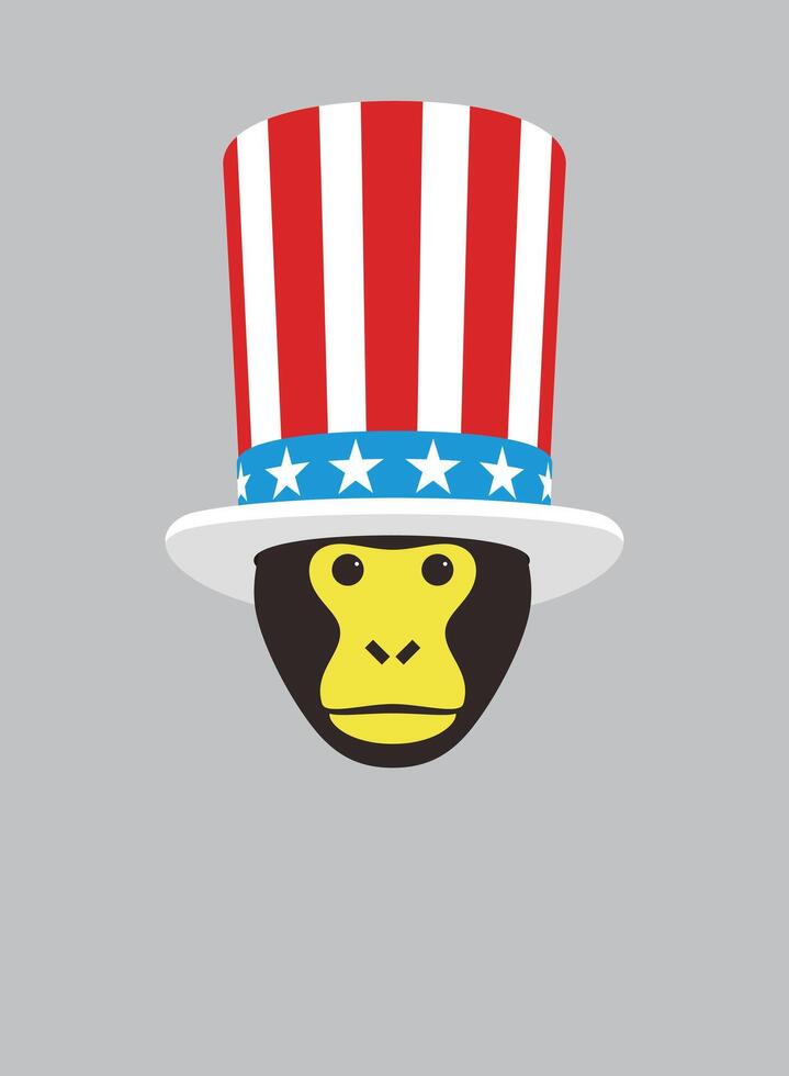 Portrait of gorilla, wearing American flap hat, like a clown, cool style, cosplay vector