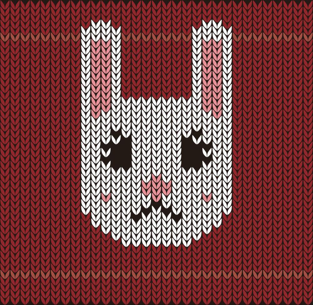 Cute rabbit toy on the knitting pattern, Happy new year, illustration vector