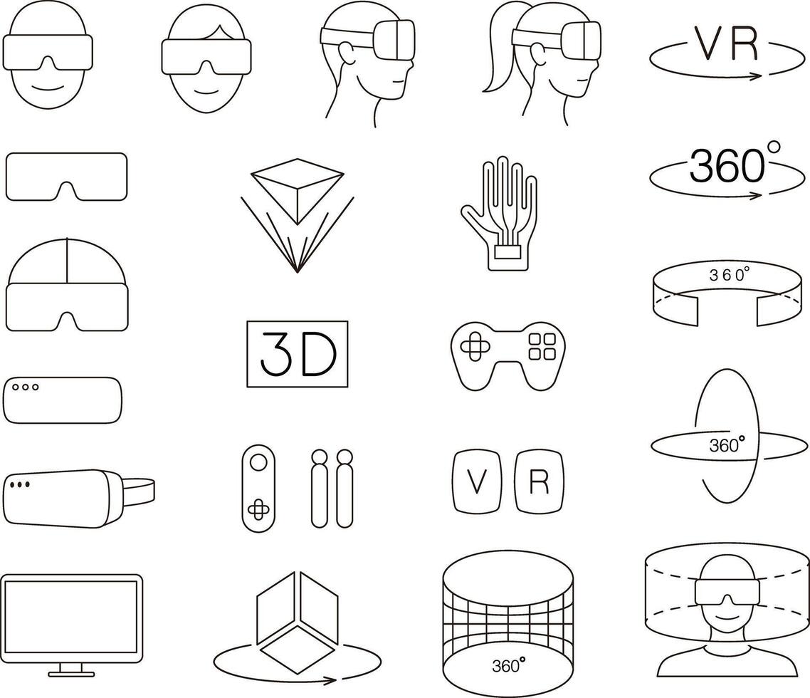 Virtual reality line icon set. illustrator vector