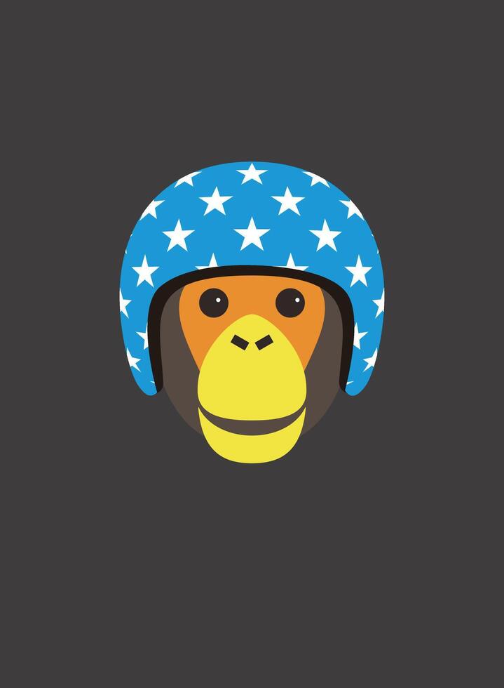 Portrait of chimpanzee, wearing motorcycle helmet , cool style vector