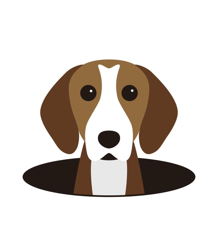 cute Beagle dog on the hole, watching, illustration vector