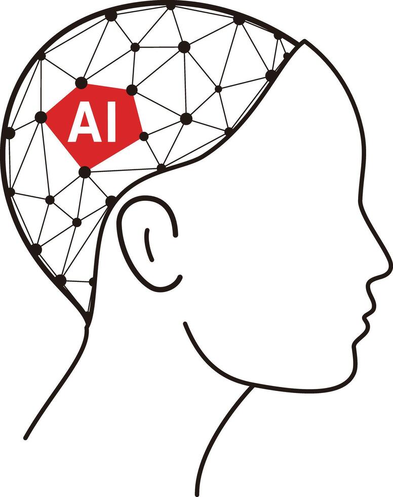 Microchip in the Cyborg head, Artificial intelligence concept. illustration vector