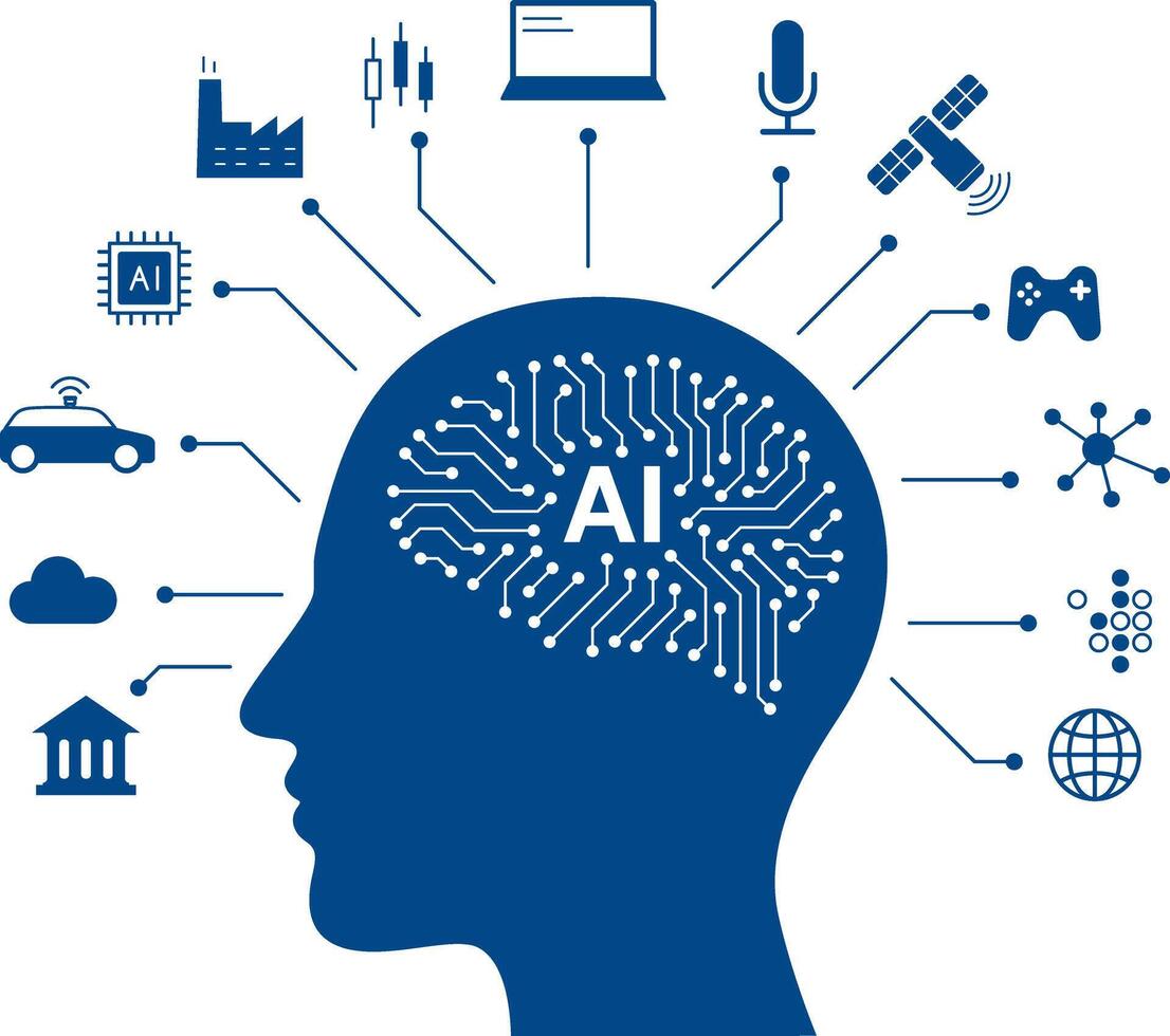 circuit board in the Cyborg head, Artificial intelligence of digital human. illustration vector