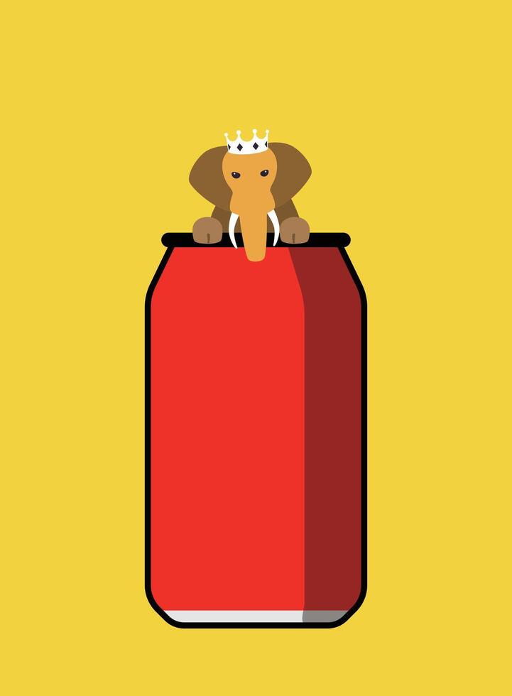Dog wearing crown, crabbing to the top of the coke can , poster vector