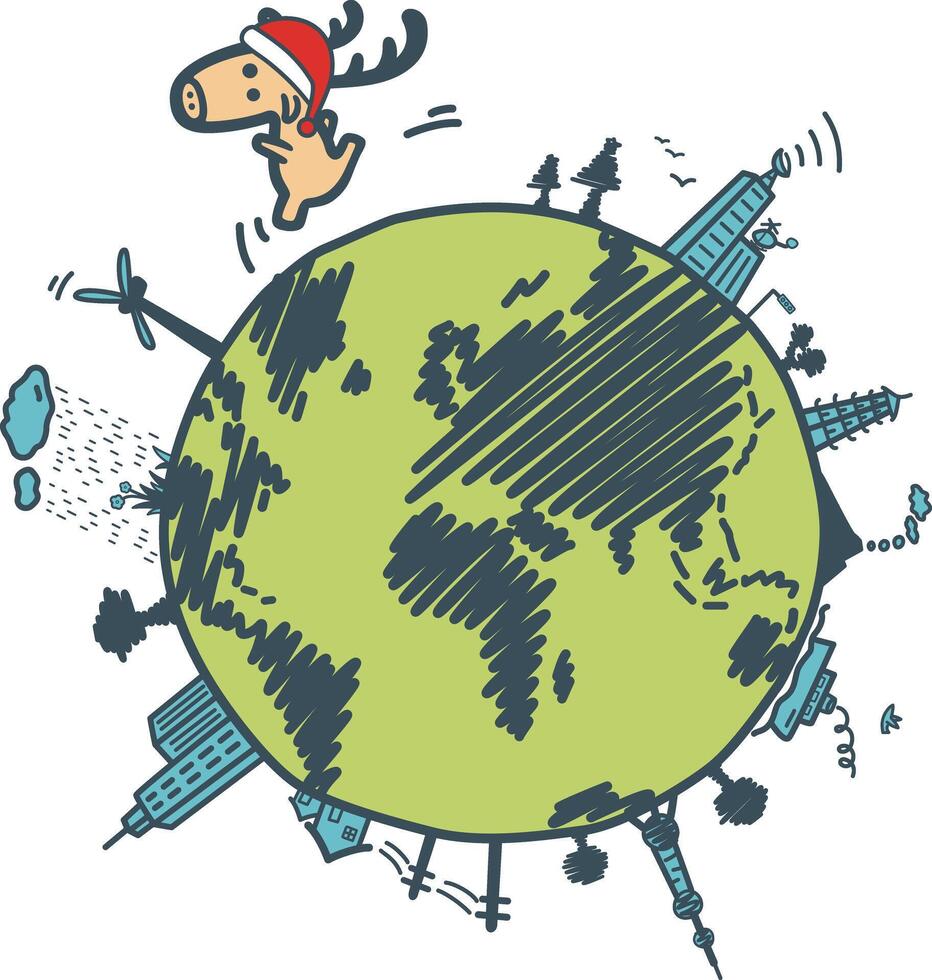 Deer running on the earth, Merry Christmas vector