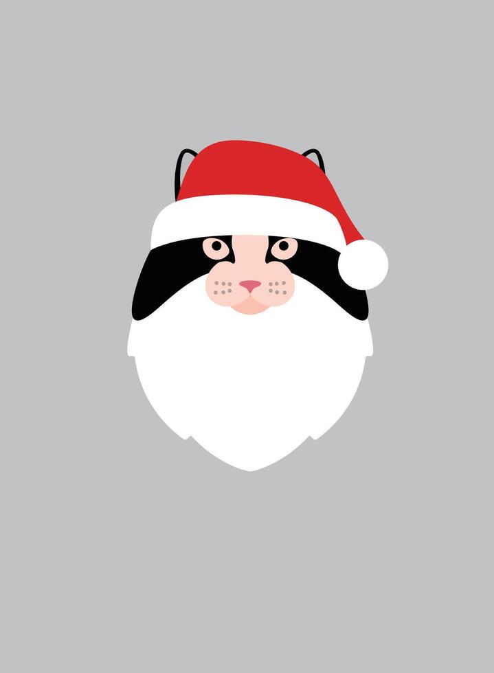 Portrait of cat, wearing Christmas cap, like Santa Claus, cool style vector