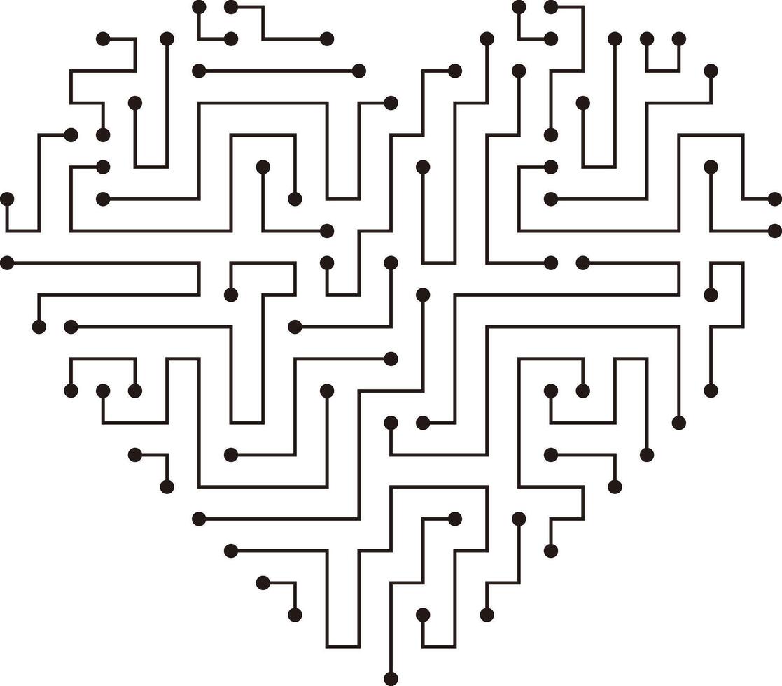 circuit board, maze and heart, Artificial intelligence concept. illustration vector