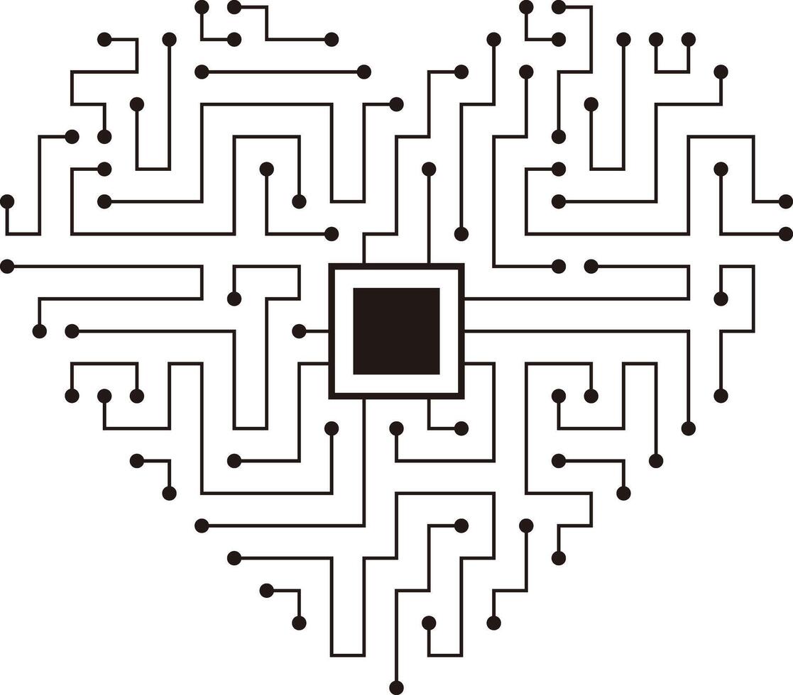 circuit board, chip and heart shape, Artificial intelligence concept. illustration vector