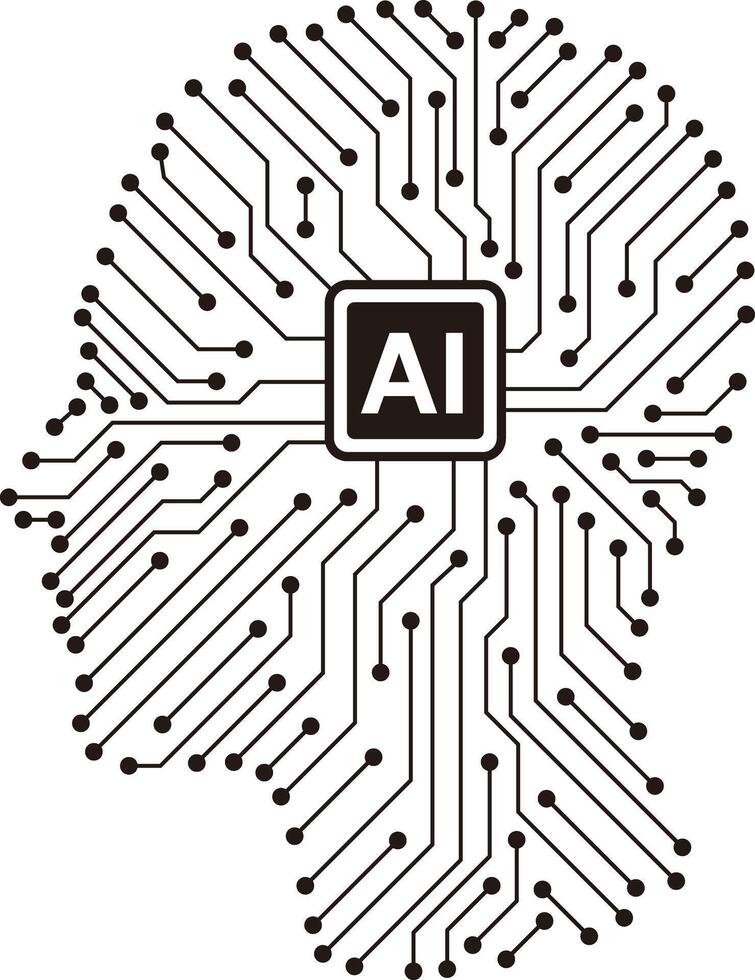 Microchip in the Cyborg head, Artificial intelligence concept. illustration vector