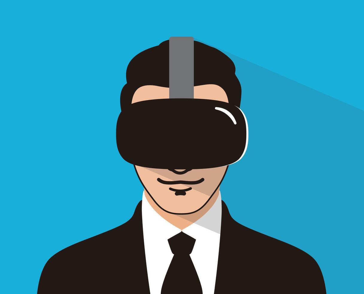 Man wearing Virtual reality glasses. front view, playing games, illustration vector