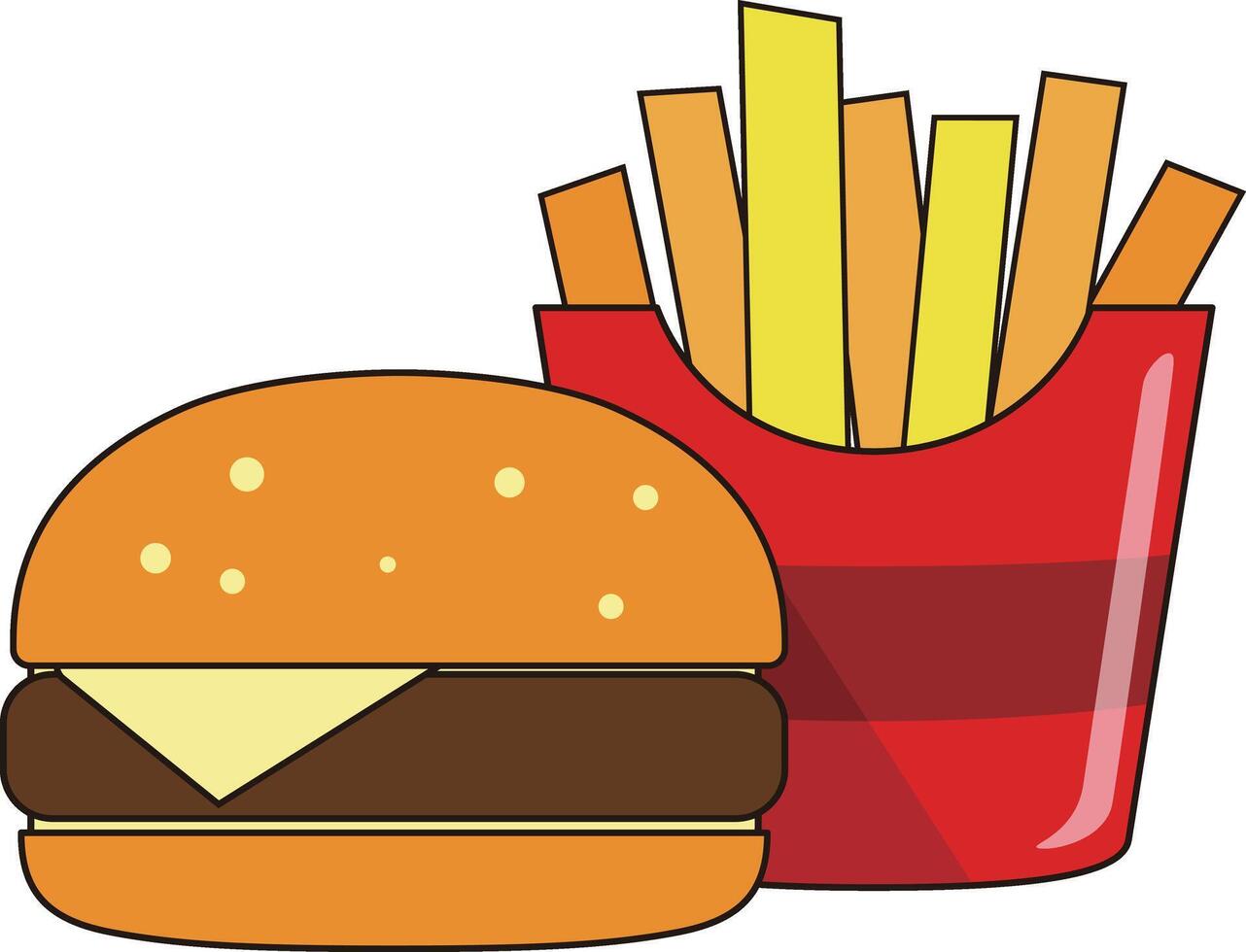 Hamburger and fries, fast foods, illustration vector